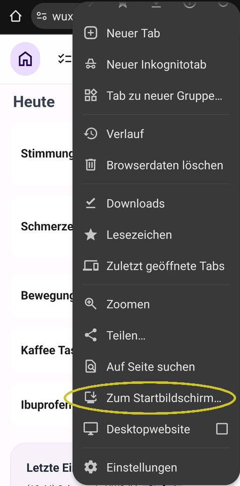Anleitung zum Hinzufügen zum Startbildschirm